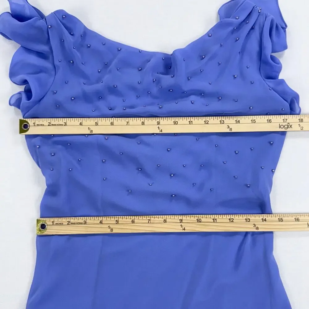 S.L. Fashions Vintage 90s Whimsy Drape Ruffle Slip Dress Women's  8 Blue - Picture 14 of 16